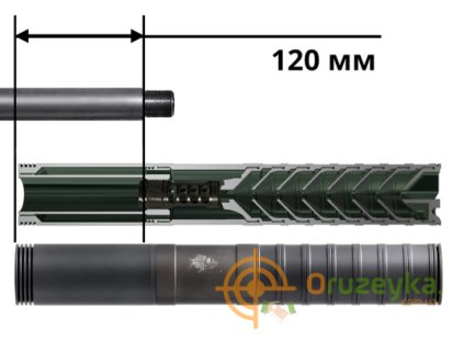 Інтегрований глушник 2в1 з дгк AFTactical S56LM28 для високоточних гвинтівок, M281, .338 Lapua Mag, 3/4x24 R